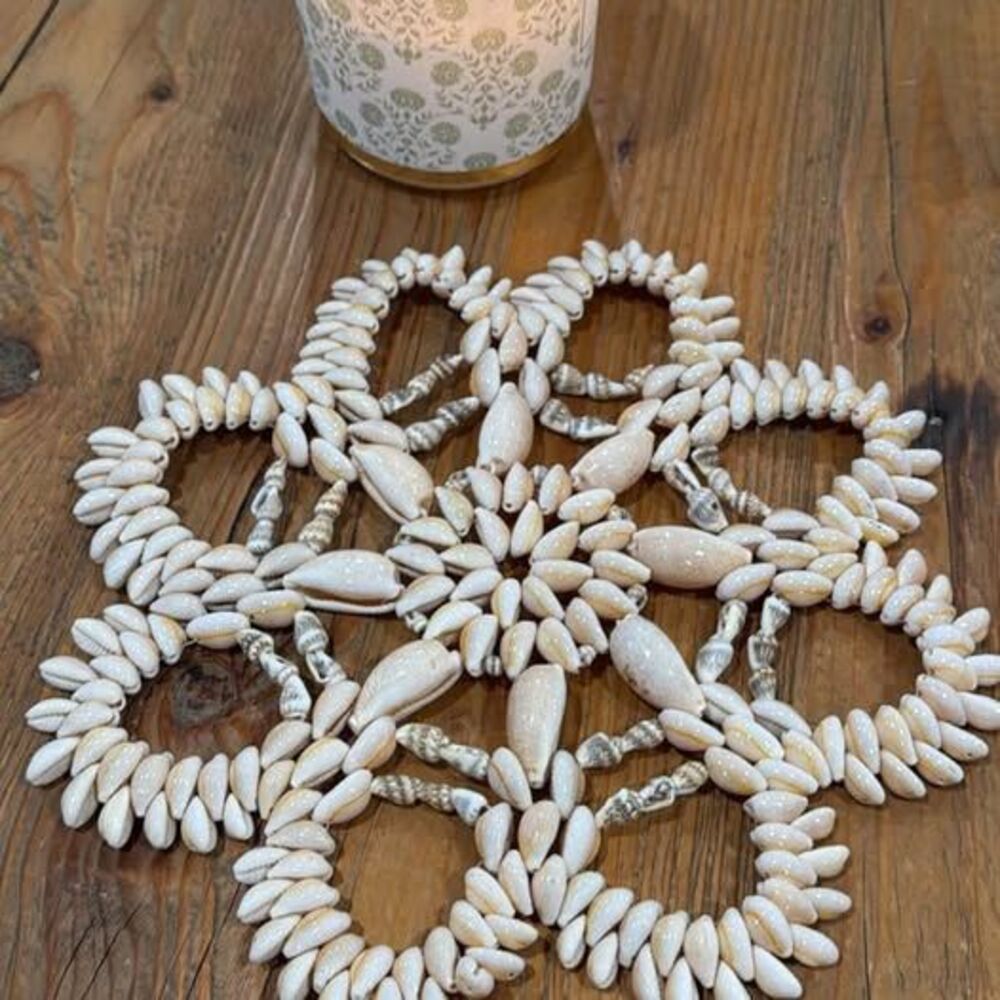 Vintage Handmade Cowrie Shell Mandala Shell Trivet - Boho Coastal Decor Doily